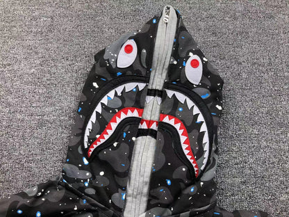 BAPE SPACE CAMO DOUBLE SHARK FULL ZIP HOODIE BLACK