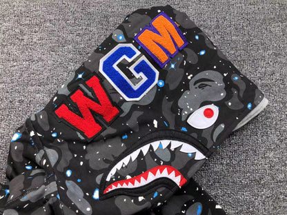 BAPE SPACE CAMO DOUBLE SHARK FULL ZIP HOODIE BLACK